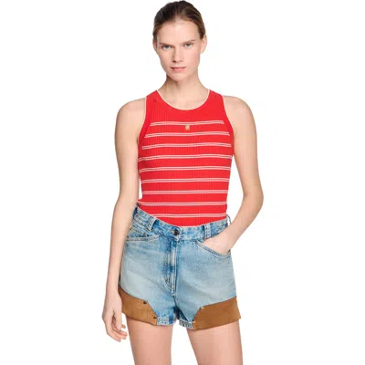 Sandro Striped-pattern Logo-plaque Tank Top In Multi