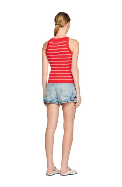 Sandro Striped-pattern Logo-plaque Tank Top In Multi