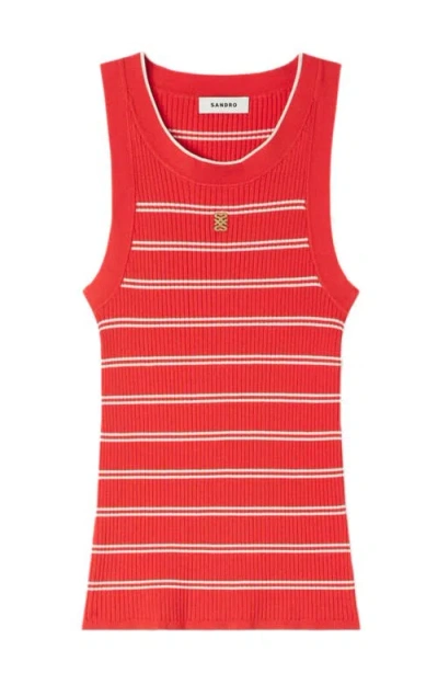 Sandro Striped-pattern Logo-plaque Tank Top In Multi