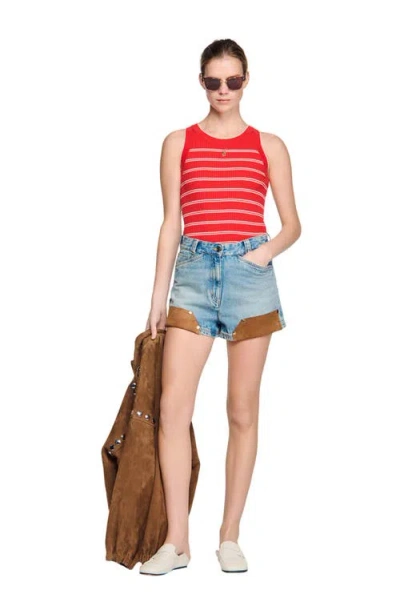 Sandro Striped-pattern Logo-plaque Tank Top In Multi