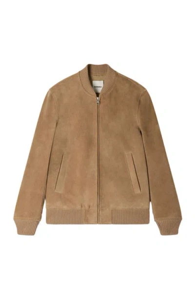 Sandro Zip-up Split Leather Jacket In Brown