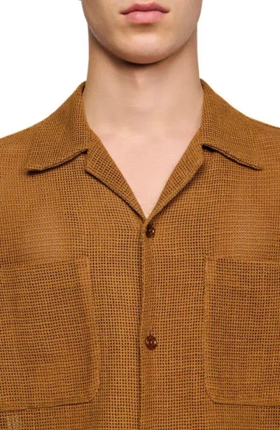 Sandro Openwork Mesh Shirt In Brown
