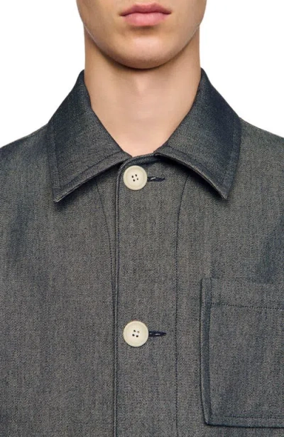 Sandro Denim-effect Worker Jacket In Black