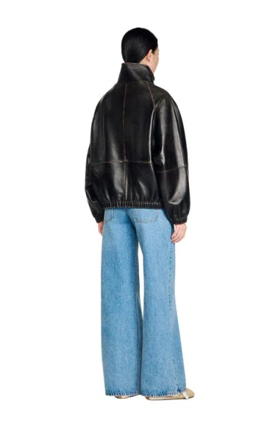 Sandro Jordan Distressed Leather Jacket In Black