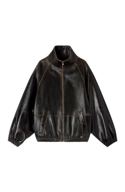 Sandro Jordan Distressed Leather Jacket In Black