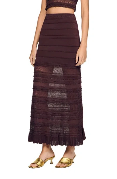 Sandro Andriane Pointelle Knit Maxi Skirt In Brown