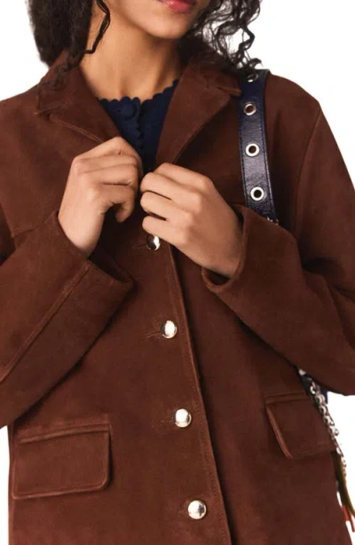Maje Suede Jacket In Brown