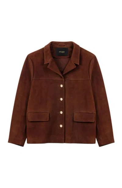 Maje Suede Jacket In Brown