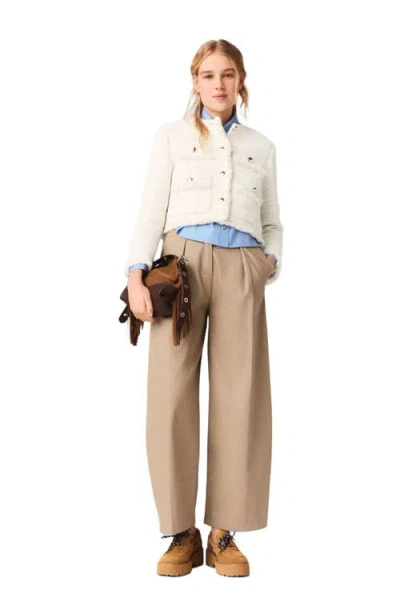 Maje Fringed Buttoned Tweed Jacket In White