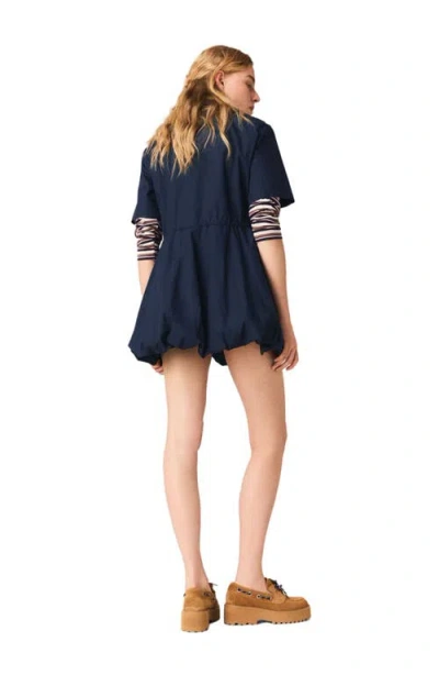 Maje Womens Navy Bubble-hem Short-sleeve Cotton Mini Dress In Blue