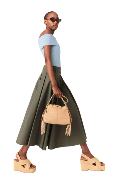 Maje Womens Khaki Pleated Belted-waist Cotton-blend Maxi Skirt In Green