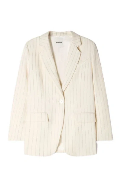Sandro Double-breasted Suit Jacket In White
