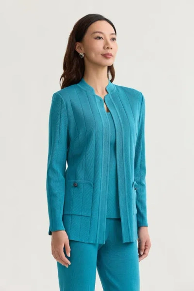 Ming Wang Heritage Multi Texture Knit Jacket In Blue