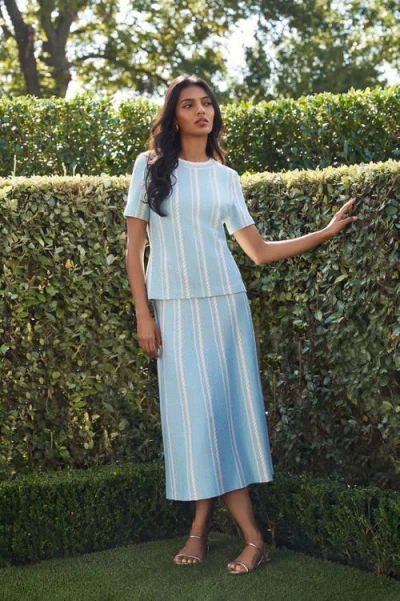 Ming Wang Roadmap Pattern Soft Knit Top In Blue