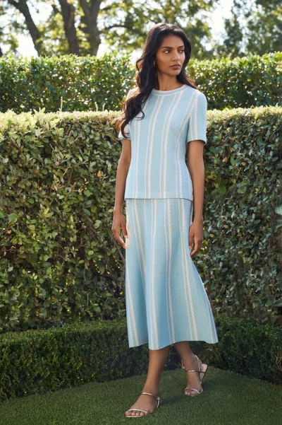 Ming Wang Roadmap Pattern Soft Knit Midi Skirt In Blue