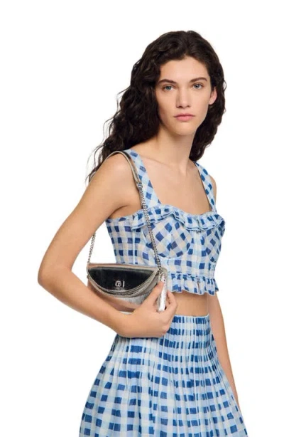 Sandro Mambo Leather Clutch In Silver