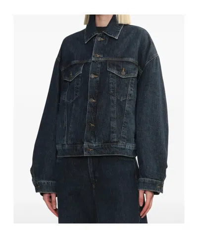 Agolde Button Denim Jacket In Blue