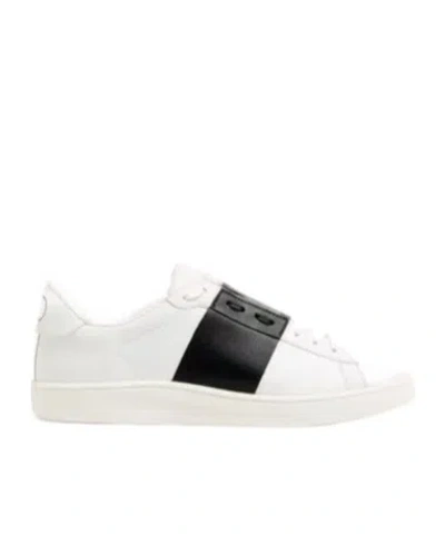 Valentino Blue Calf Leather Bos Taurus Low Top Sneakers In White