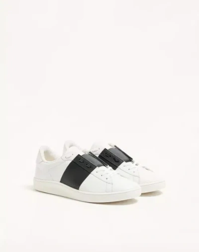 Valentino Blue Calf Leather Bos Taurus Low Top Sneakers In White
