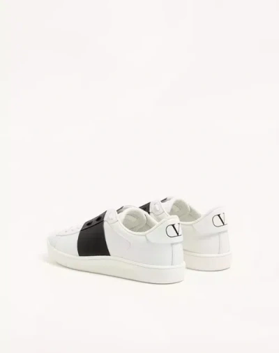 Valentino Blue Calf Leather Bos Taurus Low Top Sneakers In White