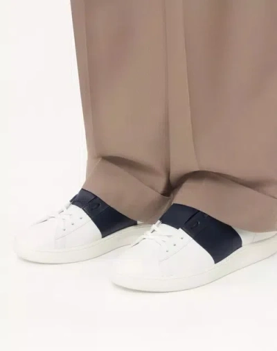 Valentino Blue Calf Leather Bos Taurus Low Top Sneakers In White