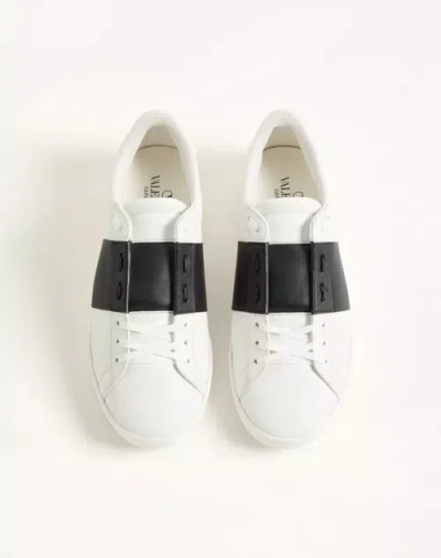 Valentino Blue Calf Leather Bos Taurus Low Top Sneakers In White