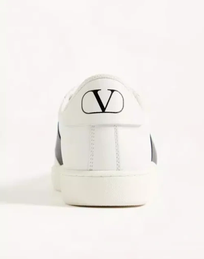 Valentino Blue Calf Leather Bos Taurus Low Top Sneakers In White