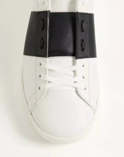 Valentino Blue Calf Leather Bos Taurus Low Top Sneakers In White