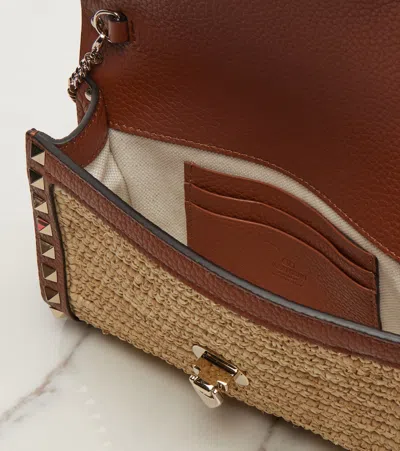 Valentino Garavani Mini Rockstud Raffia Crochet Shoulder Bag In Brown