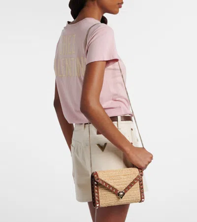 Valentino Garavani Mini Rockstud Raffia Crochet Shoulder Bag In Brown