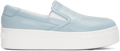 Kenzo Leather Platform Slip-on Trainers In Sky Blue