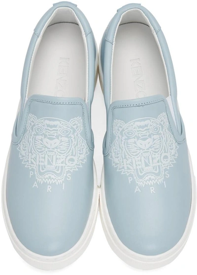 Shop Kenzo Blue Leather Tiger Sneakers