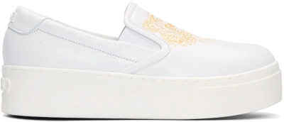 Shop Kenzo White Leather Tiger Sneakers In 01 Blanc