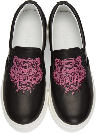 Shop Kenzo Black Leather Tiger Sneakers In 99 Noir