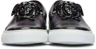 Shop Versace Black Leather Medusa Slip-on Sneakers