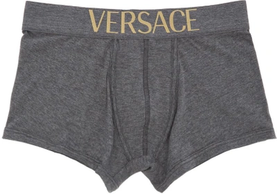 Shop Versace Grey Low-rise Logo Boxers