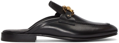 Versace Calf Leather Open Back Loafers In Black