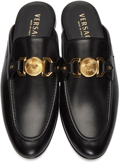 Shop Versace Black Slip-on Medusa Loafers
