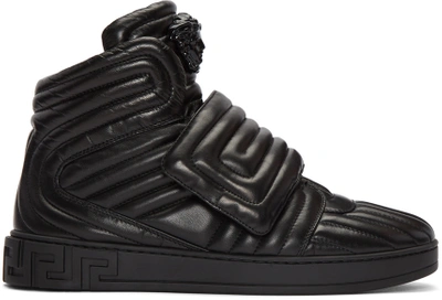 Shop Versace Black Quilted Medusa High-top Sneakers