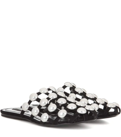 Alexander Wang Amelia Studded Suede Slippers In Black