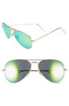 Gucci Ray-ban Standard Icons 58mm Mirrored Polarized Aviator Sunglasses In Gold/ Green Mirror