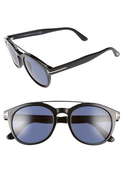 Tom Ford Newman Round Sunglasses, 53mm In Black/ Rhodium/ Blue