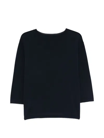 Aspesi Boat Neck Sweater In Pure Striped Cotton In Blue
