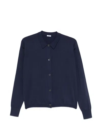 Aspesi Cardigan Avec Col En Melange Coton-soie-lin In Blue