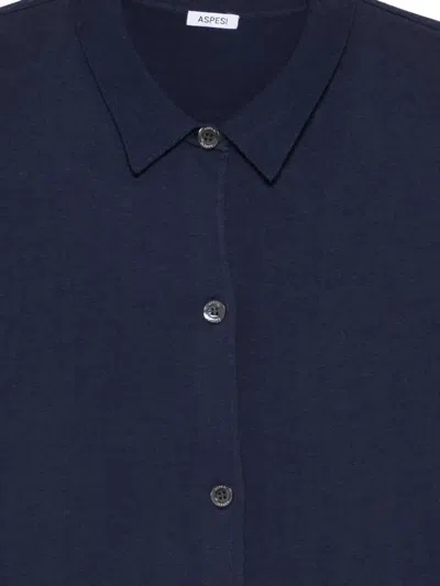 Aspesi Cardigan Avec Col En Melange Coton-soie-lin In Blue