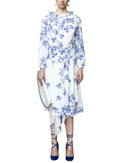 Vetements Asymmetric Floral Cutout Crepe Dress, White/blue In White + Flowers