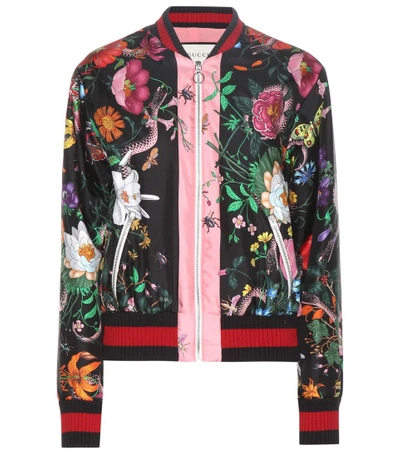 nummer afslappet Stereotype Gucci Printed Silk-satin Bomber Jacket In Multicolor | ModeSens