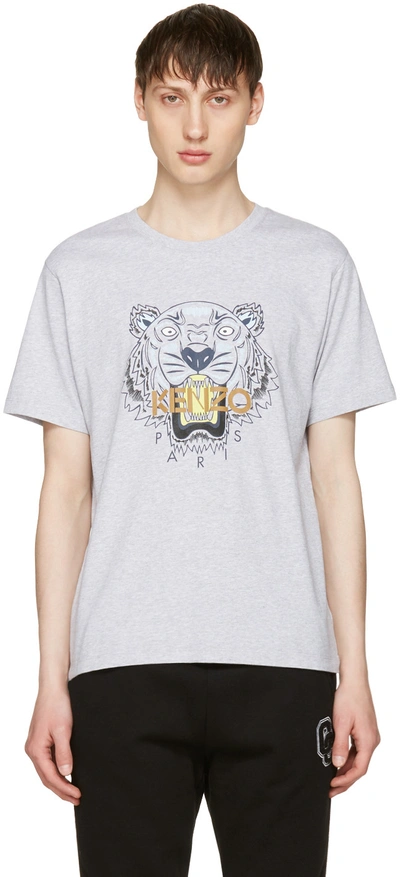 Kenzo Printed Tiger Cotton Jersey T-shirt In Gris Clair