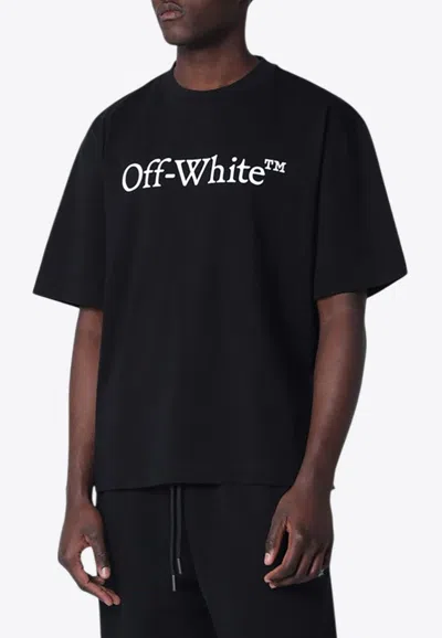 Off-white Black Oversized T-shirt With Contrasting Logo Lettering Print In Cotton Man