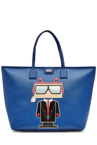 Karl Lagerfeld Faux Leather Tote In Blue